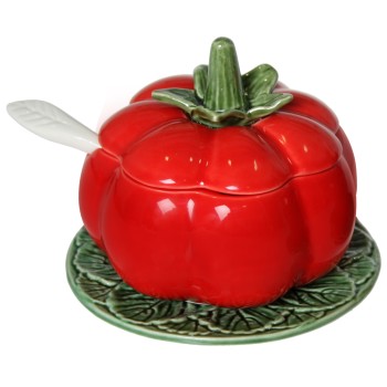 Azucarero Ceramica Tomate Rojo _ø12x12cm Plato:ø14cm
