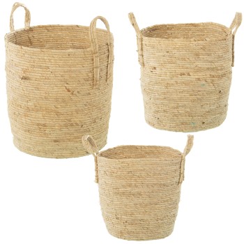 Set 3 Baskets Corn Leaves/ Natural Seagrass