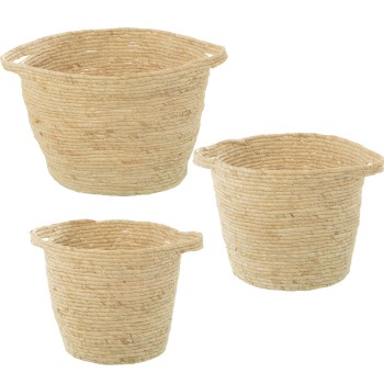 Set 3 Baskets Natural Corn Leaves- _ø38x30cm Ø33x28cm Ø28x26cm