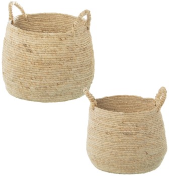 Set 2 Baskets Natural Corn Leaves- _ø26x30cm Ø29x26cm