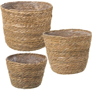 Set 3 Cestos Vegetal Hierba De Mar Ø29x24+ø36x21+ø23x15cm
