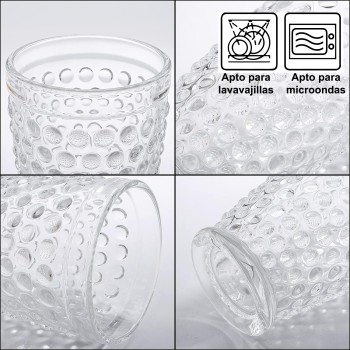 Vaso Bajo Cristal Transparente 300ml Deco. Esferas Ø9x10,5cm, Apto Lavavajillas