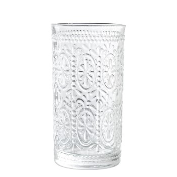 Vaso Alto Cristal Transparente 400ml Deco. Flor Ø8,5x15cm, Apto Lavavajillas