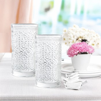 Vaso Alto Cristal Transparente 400ml Deco. Flor Ø8,5x15cm, Apto Lavavajillas