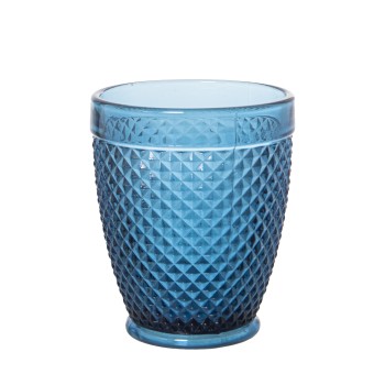 Vaso Bajo Cristal Azul 300mldeco. Diamante Ø9x10,5cm, Apto Lavavajillas