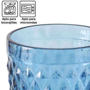 Vaso Bajo Cristal Azul 300mldeco. Diamante Ø9x10,5cm, Apto Lavavajillas