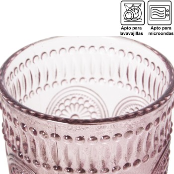 Vaso Bajo Cristal Rosa 300ml Ø8x10cm, Apto Lavavajillas