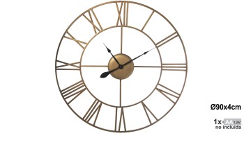 Reloj Pared Metal Dorado Ø90cm, Sin Cristal,1xaa No Incluida Ø90x4cm