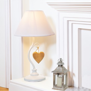 Lámpara Sobremesa Metal Blanco C/colgante Corazón Madera Ø20x34cm, 1xe14 Max40w No Inc