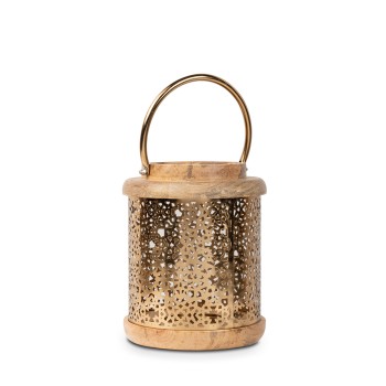 Golden Wood/metal Lantern- _18x18x25cm