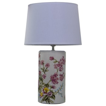 Lampe De Table En Céramique Fleurs + 92227, 1xe27, Max.40w Non Incluse- Ø28x47cm, Base:ø13,5x33cm