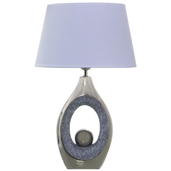 Lampe De Table En Céramique - Gris Et Argent + 92231, 1xe27, Max.40w Non Incluse- 32x20x50cm, Base:17x10x34cm