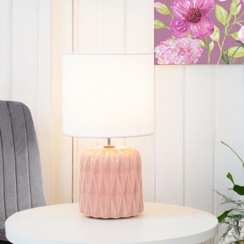 Lámpara Sobremesa Cerámica Rosa, 1xe14, Max.40w Ø17x30cm, Base: Ø11x14,5cm
