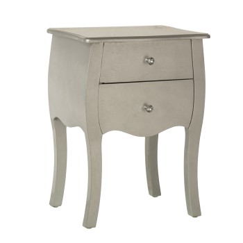 Silver Wooden Nightstand Of 2 Drawers- _45x36x62cm, Madera: Abeto+dm