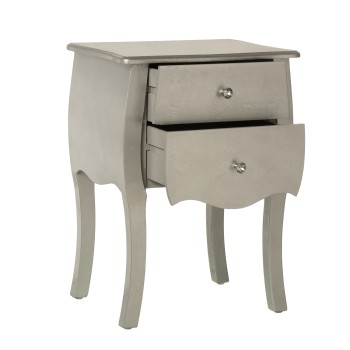 Silver Wooden Nightstand Of 2 Drawers- _45x36x62cm, Madera: Abeto+dm