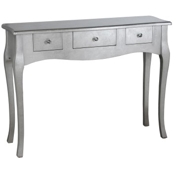 Silver Wooden 3 Drawers Console Table- _105x33x80cm, Abeto+dm