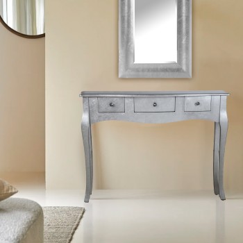 Silver Wooden 3 Drawers Console Table- _105x33x80cm, Abeto+dm