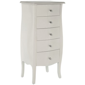Sifonier 5 Cajones Madera Blanco Brillo 48x36x100cm, Madera:abeto+dm
