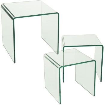 Set 3 Mesas Auxiliares Cristal 12mm Grosor _41x41x41+38x38x38+35x35x35cm
