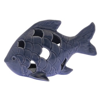 Figura Pez Cerámica Blanco/azul 18,5x9,5x11,5cm