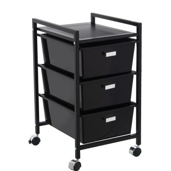 Carro Baño Metal Negro Mate 3 Cajones Pp Blancos 33x39x58cm