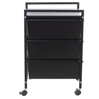 Carro Baño Metal Negro Mate 3 Cajones Pp Blancos 33x39x58cm