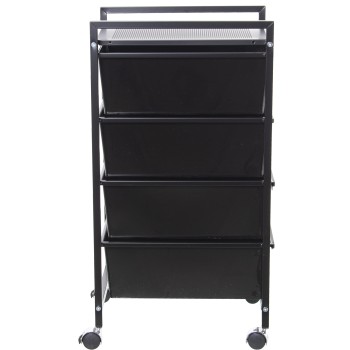 Carro Baño Metal Negro Mate 4 Cajones Pp Blancos 33x39x73cm