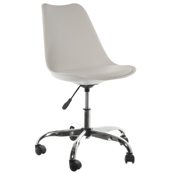 Sedia Girevole Con Ruote, Pp E Pu Bianco _48x59x80/88cm Alt. Seduta:43/51cm, Altezza Regolabile, Molla A Gas