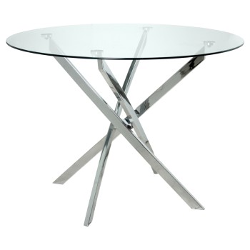 Table À Manger En Verre Avec Pieds En Métal Chromé + 90955- _ø100x71cm-cristal Templ:10mm