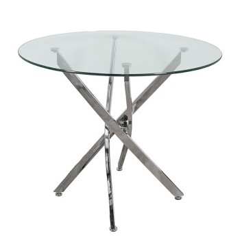 Tavolo Da Pranzo In Vetro Con Le Gambe In Metallo Cromato + 90955- _ø100x71cm-cristal Templ:10mm