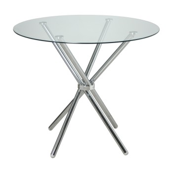 Glass With Chromed Metal Legs Dining Table + 90956- _ø90x76cm-cristal Templ:10mm