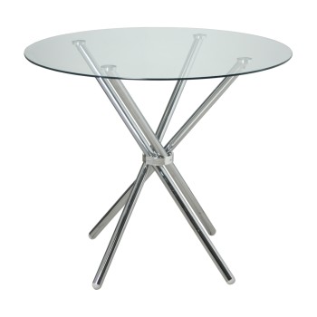 Table À Manger En Verre Avec Pieds En Métal Chromé + 90956- _ø90x76cm-cristal Templ:10mm