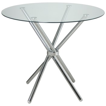 Glass With Chromed Metal Legs Dining Table + 90957- _ø100x76cm-cristal Templ:10mm