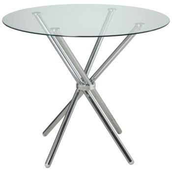 Table À Manger En Verre Avec Pieds En Métal Chromé + 90957- _ø100x76cm-cristal Templ:10mm