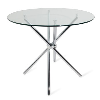 Glass With Chromed Metal Legs Dining Table + 90957- _ø100x76cm-cristal Templ:10mm