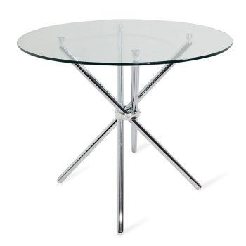 Table À Manger En Verre Avec Pieds En Métal Chromé + 90957- _ø100x76cm-cristal Templ:10mm