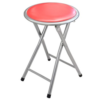 Tabouret Pliable En Métal, Siége Rouge Ø30x45cm Avec Verrouillage De Sécurité, Siège En Pvc Rembourré