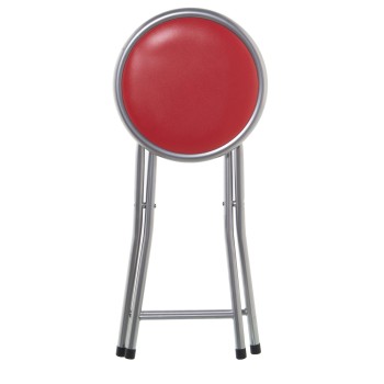 Tabouret Pliable En Métal, Siége Rouge Ø30x45cm Avec Verrouillage De Sécurité, Siège En Pvc Rembourré