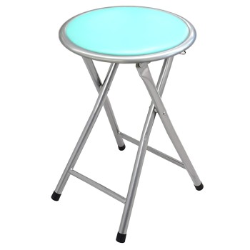 Tabouret Pliable En Métal, Siége Vert Ø30x45cm Avec Verrouillage De Sécurité, Siège En Pvc Rembourré