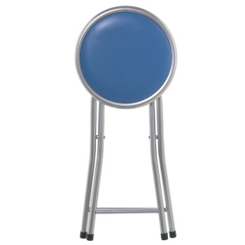 Tabouret Pliable En Métal, Siége Bleu Ø30x45cm Avec Verrouillage De Sécurité, Siège En Pvc Rembourré