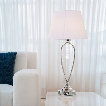 Lampada Da Tavolo - Argentato + 92280, 1xe27, Max.40w Non Incluso- Ø28x57cm, Base:ø12x41cm