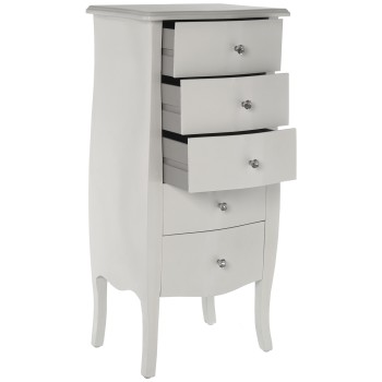 Cassettiera 5 Cassetti In Legno Bianco Lucido 48x36x100cm, Legno: Abete+mdf