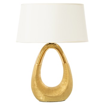 Lampada Da Tavolo In Ceramica Dorata +52561, 1xe27 Max.40w_38x24x54cm, Lampadina Non Inclusa