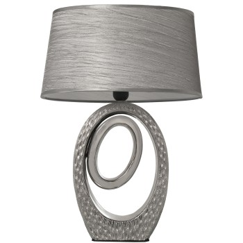 Lampada Da Tavolo In Ceramica Argentata +57230, 1xe27 Max.40w_38x24x57cm Base:22x8x32cm, Lampadina Non Inclusa